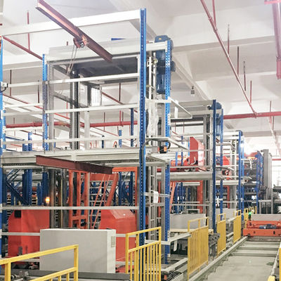 نظام تخزين واسترجاع آلي (ASRS) لعربة النقل والشحن ثنائية الاتجاه وناقلة، نظام أرفف تشغيل البليت